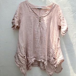 100% Lin Blanc Linen Blouse Tunic Top